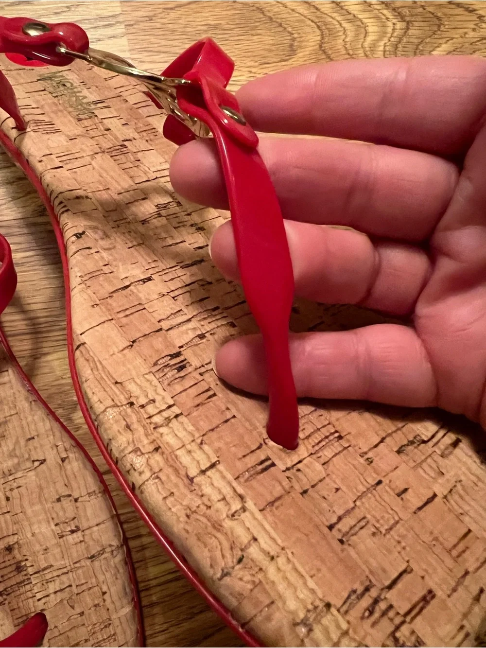 Michael Kors Red Logo Charm Jelly T-Strap Cork Sandals/Flip Flops.